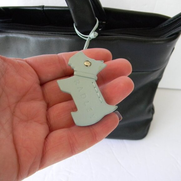 RADLEY LONDON BLACK LEATHER TOTE HANDBAG W/BLUE SCOTTY DOG DETAIL - Picture 2 of 10